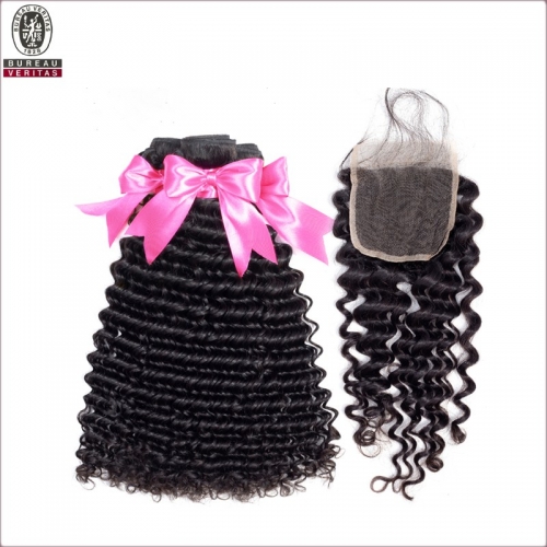 12A grade deep wave 18 inch private label hot-selling popular 3 bundles with one closure hair weft